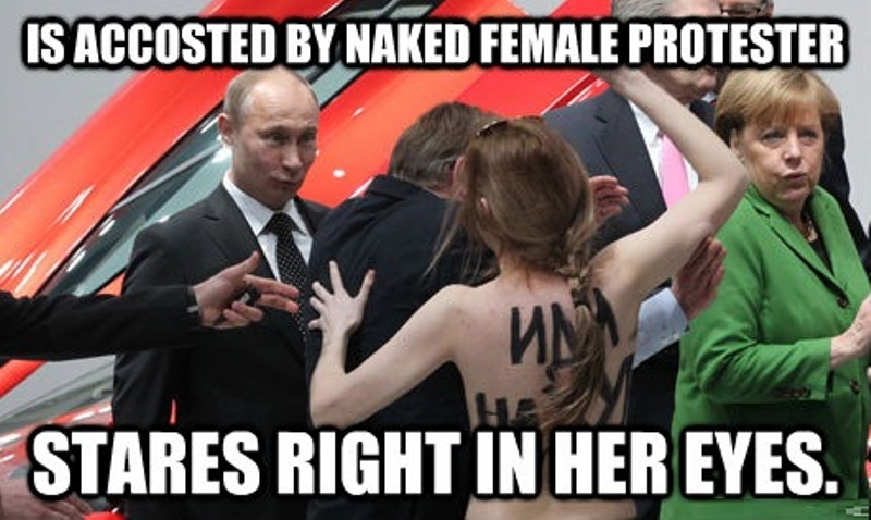Is Accosted By Naked Female Protester